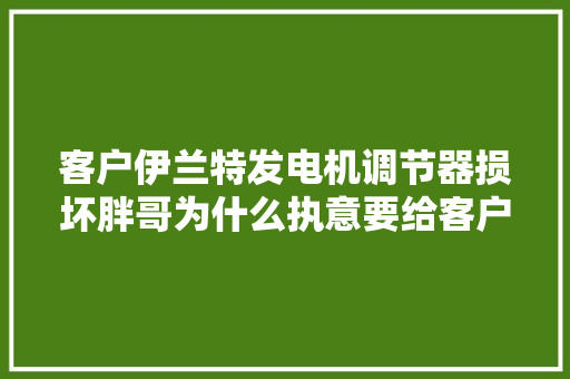 客户伊兰特发电机调节器损坏胖哥为什么执意要给客户更换总成