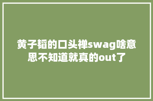 黄子韬的口头禅swag啥意思不知道就真的out了