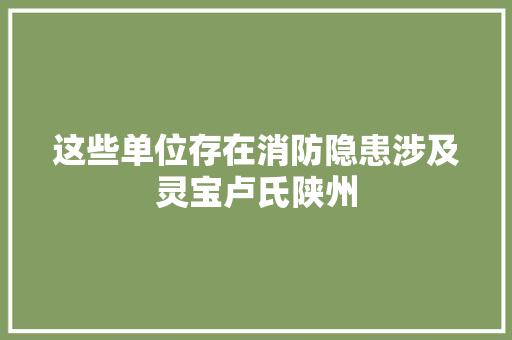这些单位存在消防隐患涉及灵宝卢氏陕州