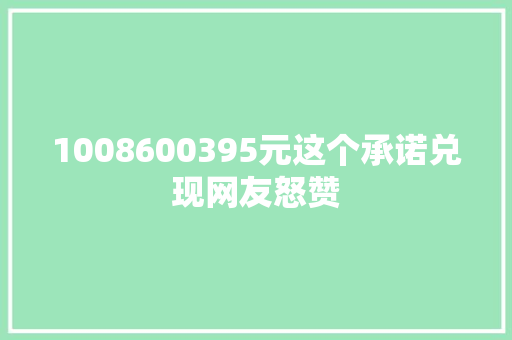 1008600395元这个承诺兑现网友怒赞