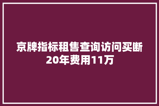 京牌指标租售查询访问买断20年费用11万