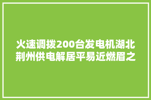 火速调拨200台发电机湖北荆州供电解居平易近燃眉之急