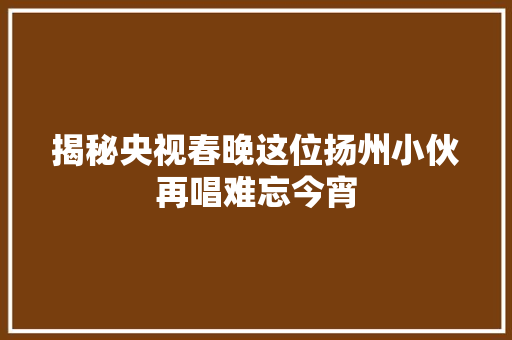 揭秘央视春晚这位扬州小伙再唱难忘今宵