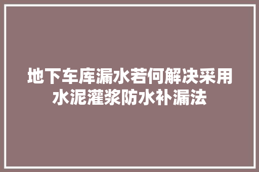 地下车库漏水若何解决采用水泥灌浆防水补漏法