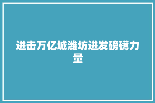 进击万亿城潍坊迸发磅礴力量