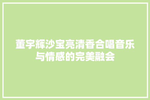 董宇辉沙宝亮清香合唱音乐与情感的完美融会