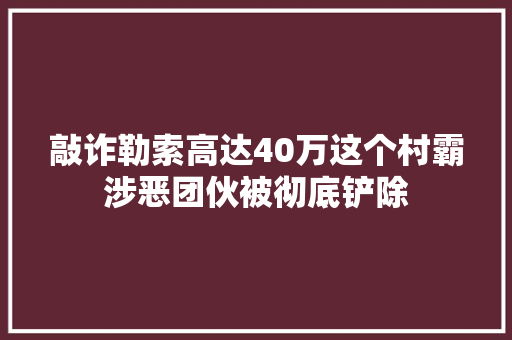 敲诈勒索高达40万这个村霸涉恶团伙被彻底铲除