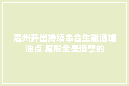 温州开出持续串合生能源加油点 原形全是造孽的