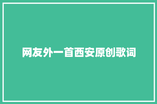 网友外一首西安原创歌词
