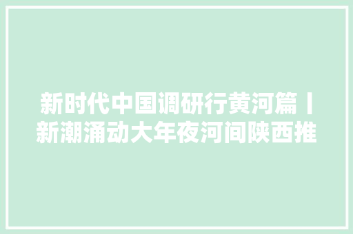 新时代中国调研行黄河篇丨新潮涌动大年夜河间陕西推动黄河流域生态保护和高质量成长不雅观察