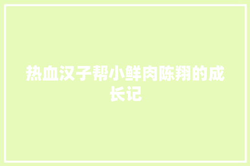 热血汉子帮小鲜肉陈翔的成长记
