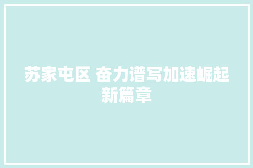苏家屯区 奋力谱写加速崛起新篇章
