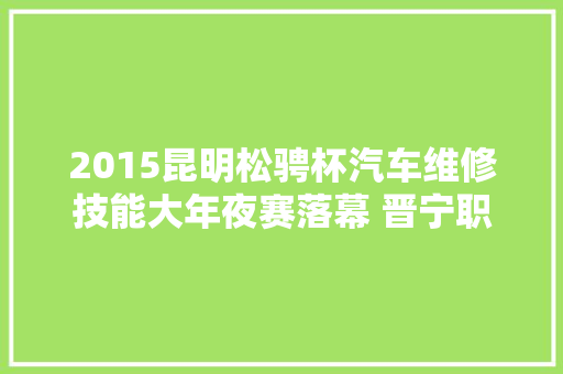 2015昆明松骋杯汽车维修技能大年夜赛落幕 晋宁职中夺魁