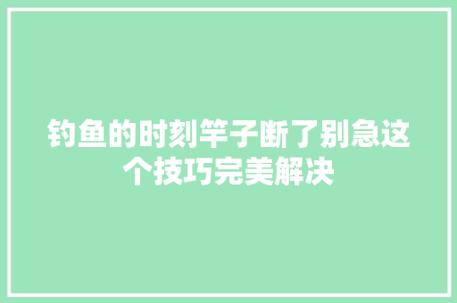 钓鱼的时刻竿子断了别急这个技巧完美解决