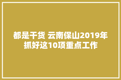 都是干货 云南保山2019年抓好这10项重点工作