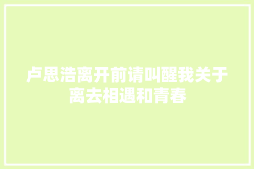 卢思浩离开前请叫醒我关于离去相遇和青春