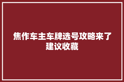 焦作车主车牌选号攻略来了建议收藏