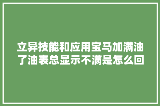 立异技能和应用宝马加满油了油表总显示不满是怎么回事