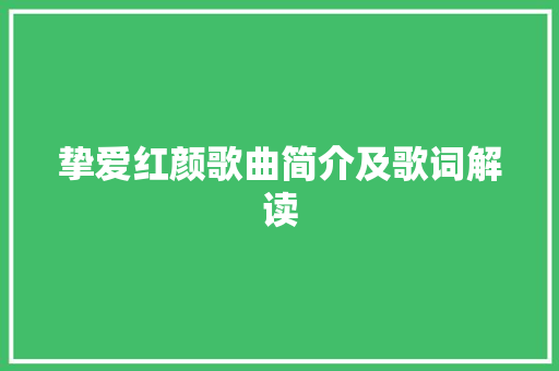 挚爱红颜歌曲简介及歌词解读