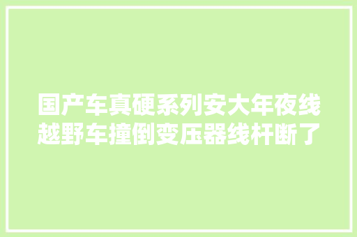 国产车真硬系列安大年夜线越野车撞倒变压器线杆断了人车无恙