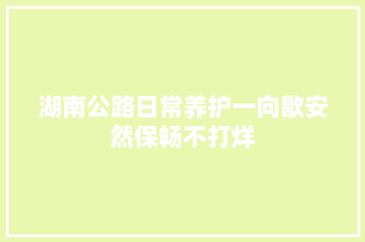 湖南公路日常养护一向歇安然保畅不打烊
