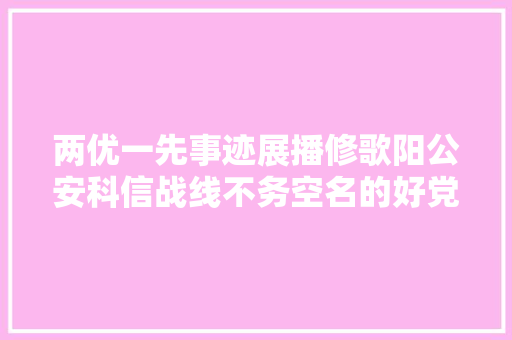 两优一先事迹展播修歌阳公安科信战线不务空名的好党员