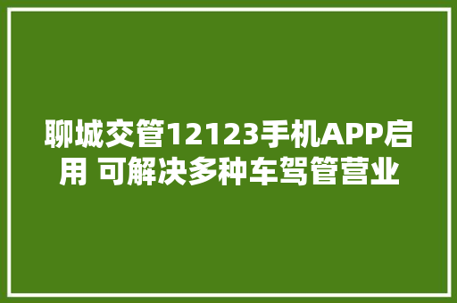 聊城交管12123手机APP启用 可解决多种车驾管营业
