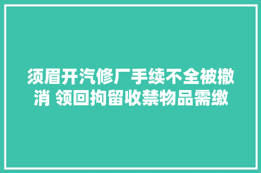 须眉开汽修厂手续不全被撤消 领回拘留收禁物品需缴2万撤消费