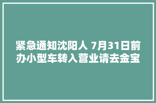 紧急通知沈阳人 7月31日前办小型车转入营业请去金宝台