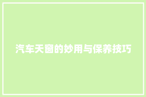 汽车天窗的妙用与保养技巧
