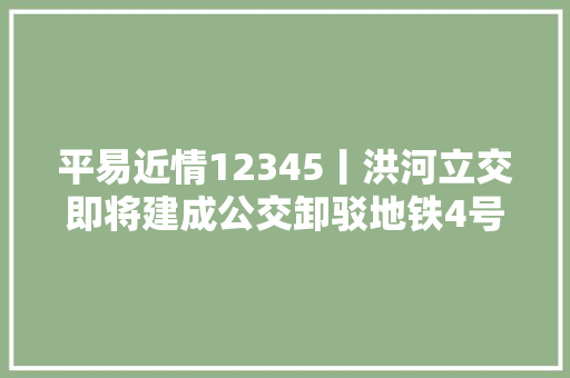 平易近情12345丨洪河立交即将建成公交卸驳地铁4号线能否实现交通局最新回应