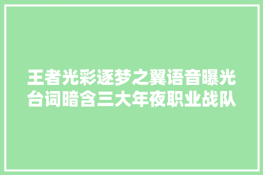 王者光彩逐梦之翼语音曝光台词暗含三大年夜职业战队