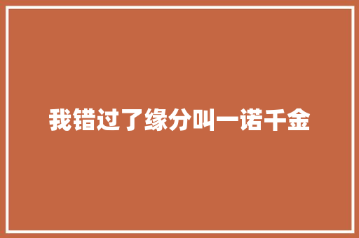 我错过了缘分叫一诺千金