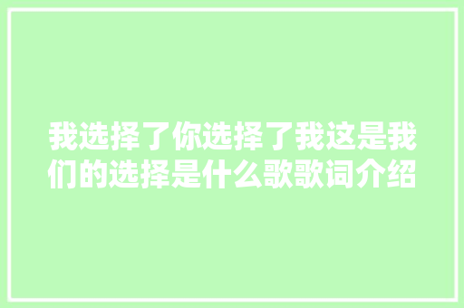 我选择了你选择了我这是我们的选择是什么歌歌词介绍 休闲娱乐