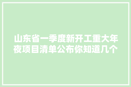 山东省一季度新开工重大年夜项目清单公布你知道几个