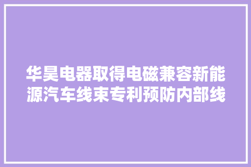 华昊电器取得电磁兼容新能源汽车线束专利预防内部线芯的电磁波外溢和外界电磁波的影响