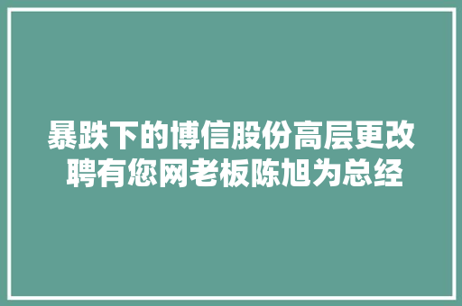 暴跌下的博信股份高层更改 聘有您网老板陈旭为总经理