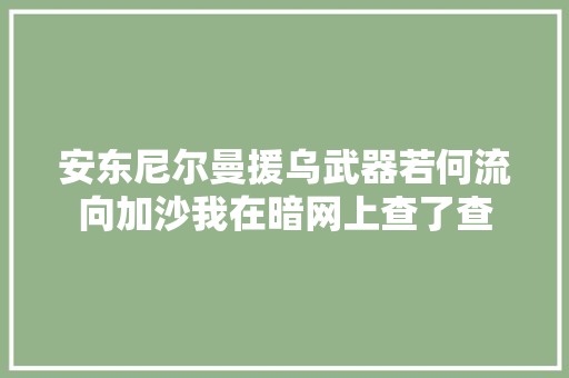 安东尼尔曼援乌武器若何流向加沙我在暗网上查了查