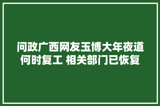 问政广西网友玉博大年夜道何时复工 相关部门已恢复施工