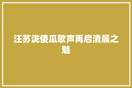 汪苏泷傻瓜歌声再启清晨之魅