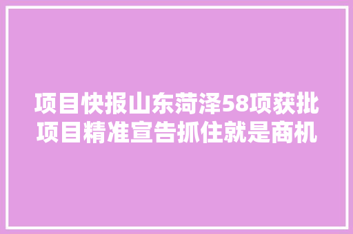 项目快报山东菏泽58项获批项目精准宣告抓住就是商机