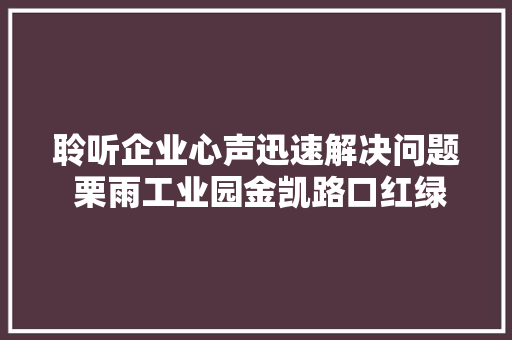 聆听企业心声迅速解决问题 栗雨工业园金凯路口红绿灯恢复运用
