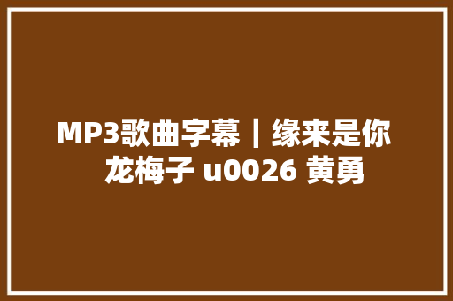 MP3歌曲字幕｜缘来是你   龙梅子 u0026 黄勇