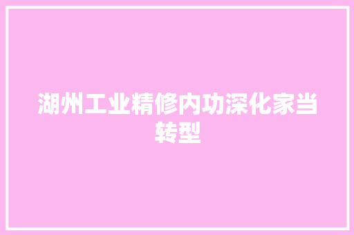 湖州工业精修内功深化家当转型