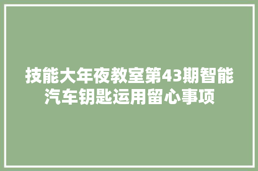 技能大年夜教室第43期智能汽车钥匙运用留心事项