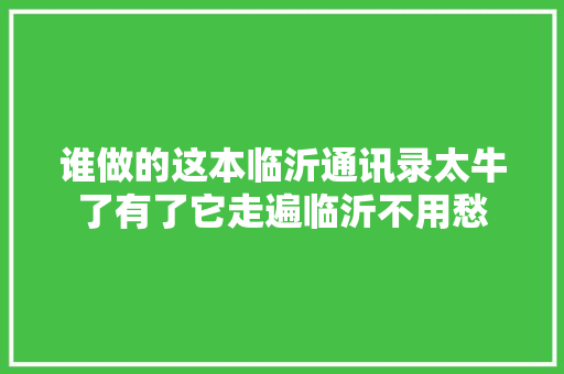 谁做的这本临沂通讯录太牛了有了它走遍临沂不用愁