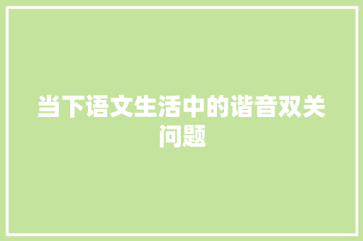 当下语文生活中的谐音双关问题