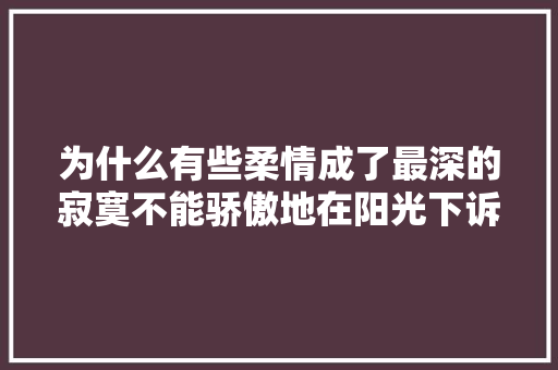 为什么有些柔情成了最深的寂寞不能骄傲地在阳光下诉说