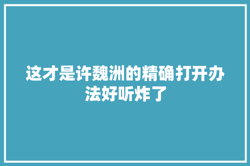 这才是许魏洲的精确打开办法好听炸了