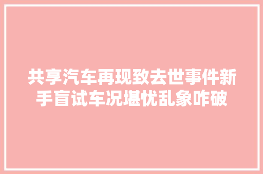共享汽车再现致去世事件新手盲试车况堪忧乱象咋破